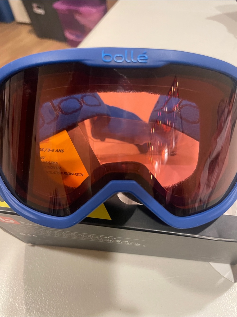 bolle Blue Frame Ski Goggles with Orange Lens